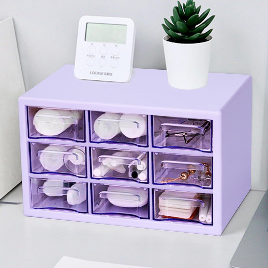 Desk Storage Organizer with 9 Drawers, Clear Plastic Storage Cabinet, Stackable Desk Storage Box for Makeup Office Craft Hardware Art Supplies,9.8x6.3x5.9inch(Purple)…