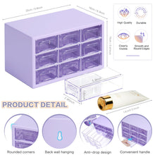 Load image into Gallery viewer, Desk Storage Organizer with 9 Drawers, Clear Plastic Storage Cabinet, Stackable Desk Storage Box for Makeup Office Craft Hardware Art Supplies,9.8x6.3x5.9inch(Purple)…

