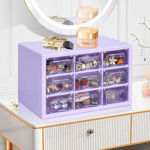 Desk Storage Organizer with 9 Drawers, Clear Plastic Storage Cabinet, Stackable Desk Storage Box for Makeup Office Craft Hardware Art Supplies,9.8x6.3x5.9inch(Purple)…